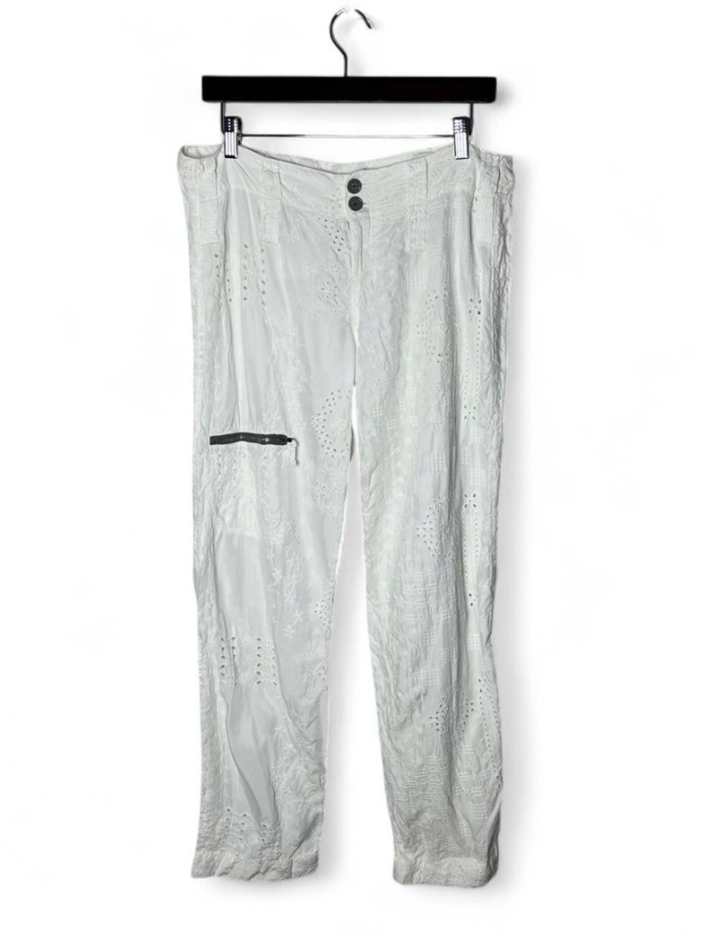 Pete & Greta Johnny Was White Eyelet Embroidered Low Rise Pants READ